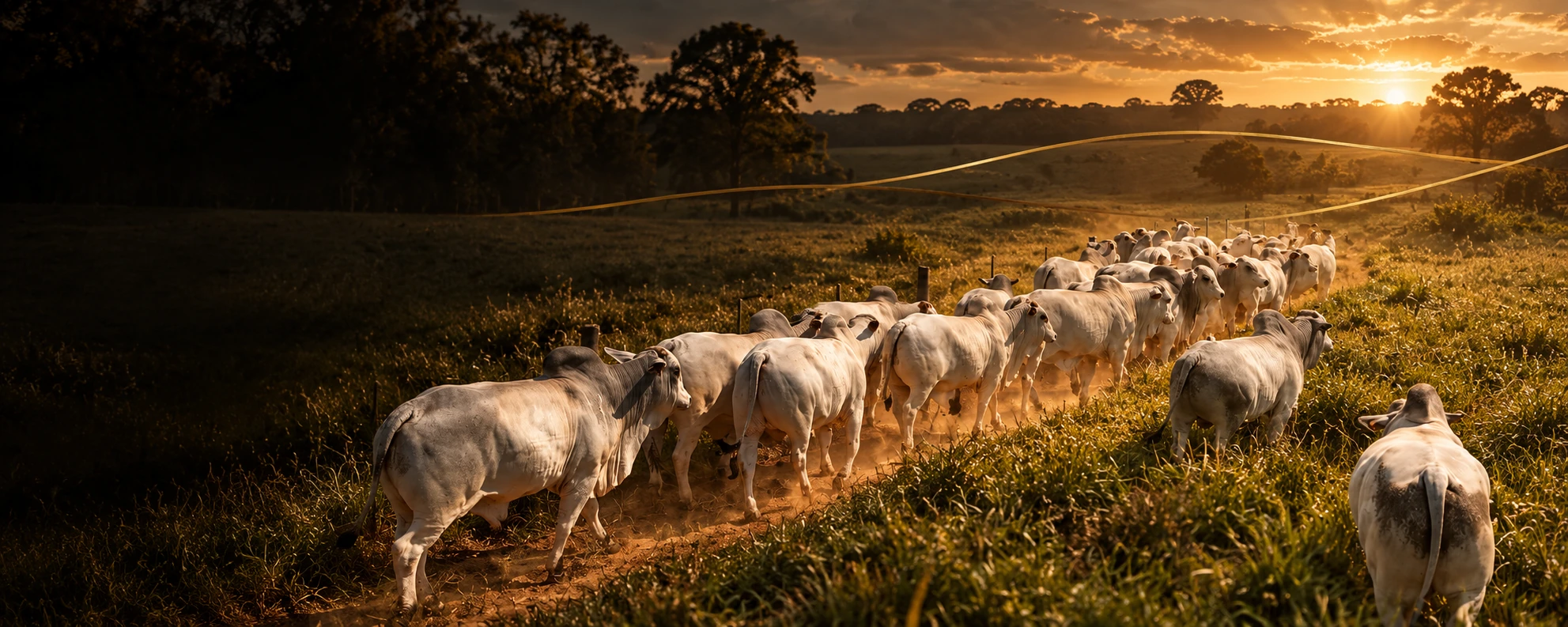 Arte Prime de um plantel Nelore em composição com luz dourada